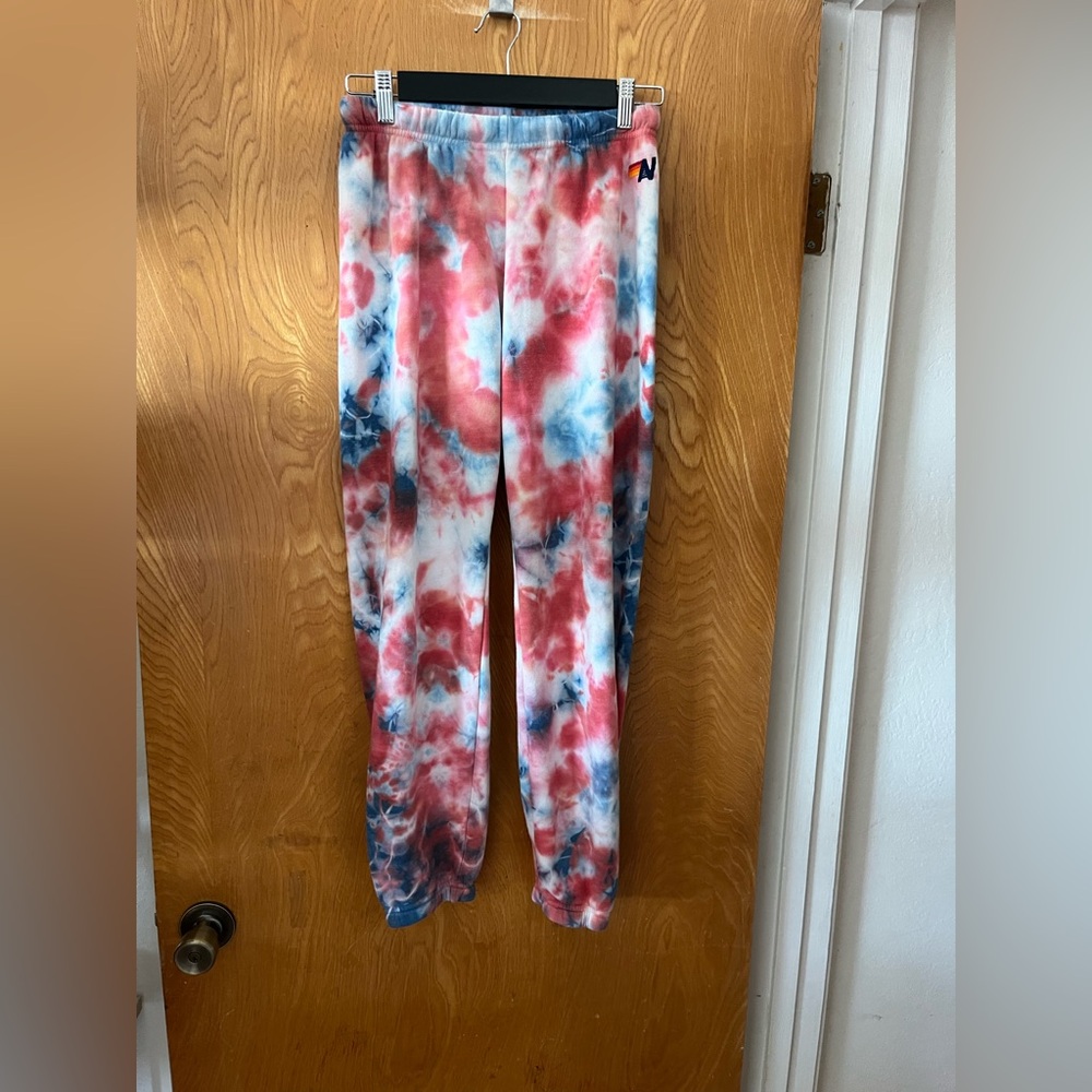 Aviator Nation Red and Blue hand Tie-Dye Track Suit Set - Top (XS) pant (S) - Picture 14 of 15